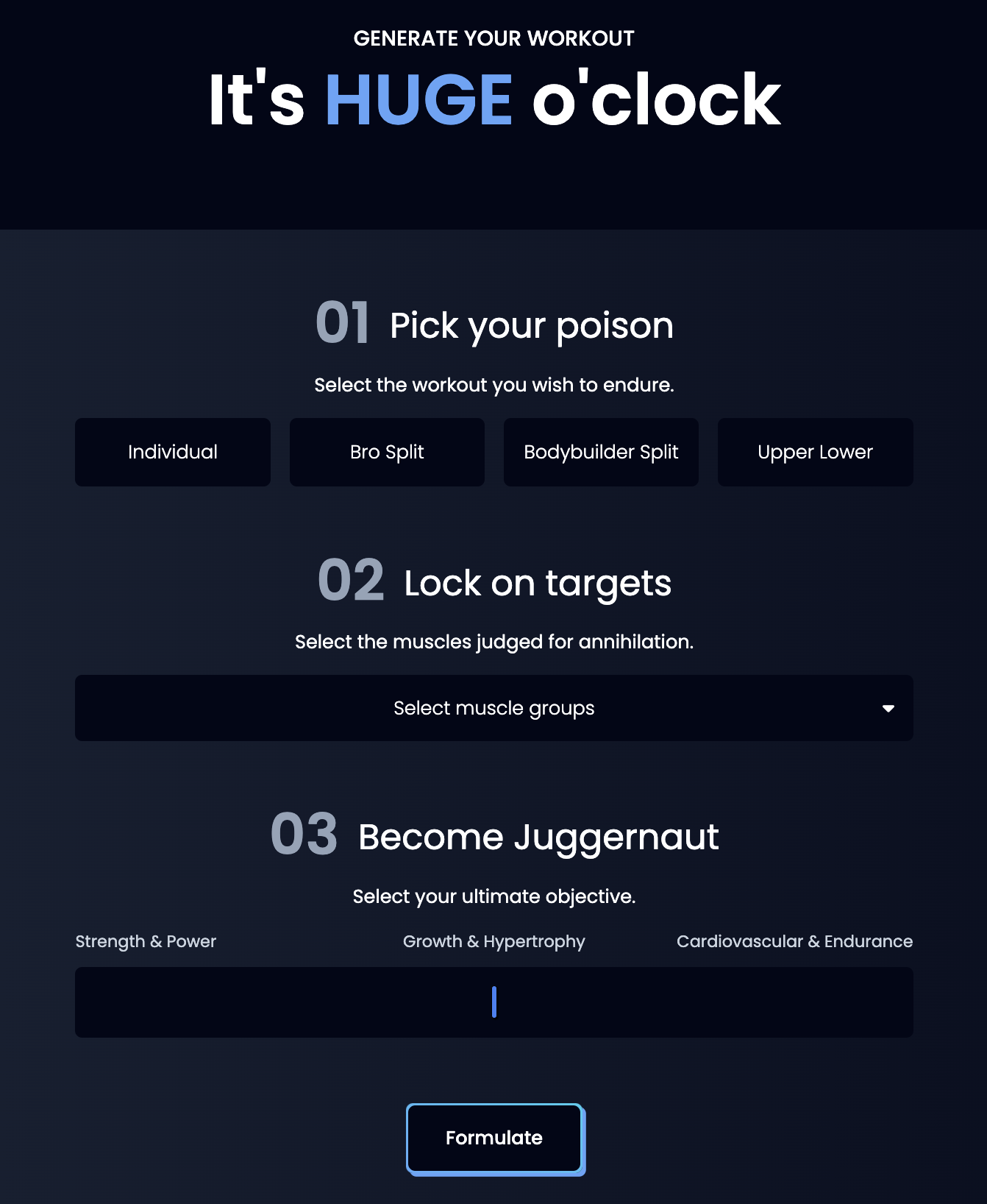 A smartphone showing the workout selection screen
